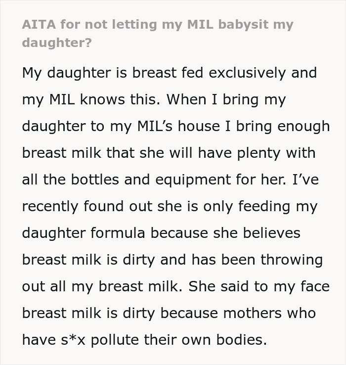 Mother-in-law throws away breast milk