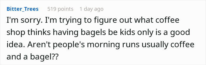 Coffee Shop Refuses to Sell Bagel to Adult from Kids' Menu