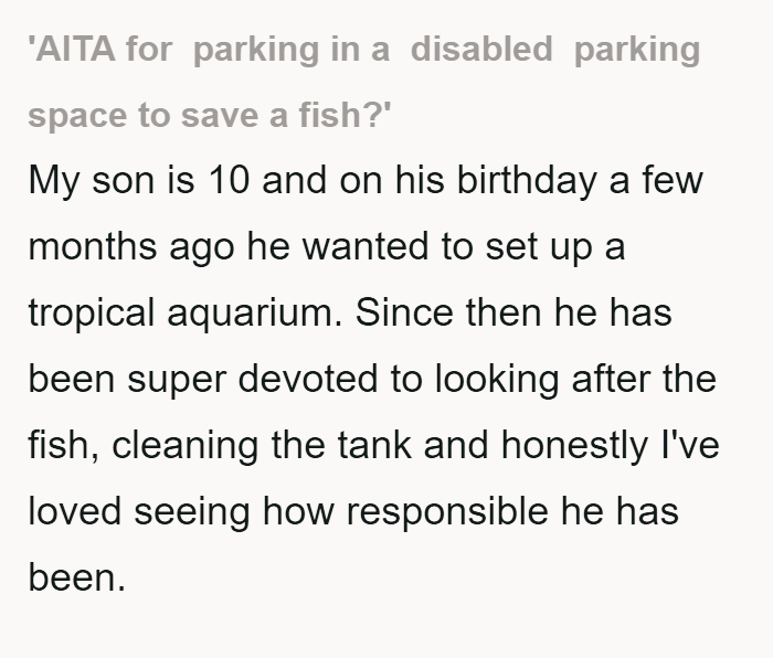 Parent parks in disabled spot to save fish