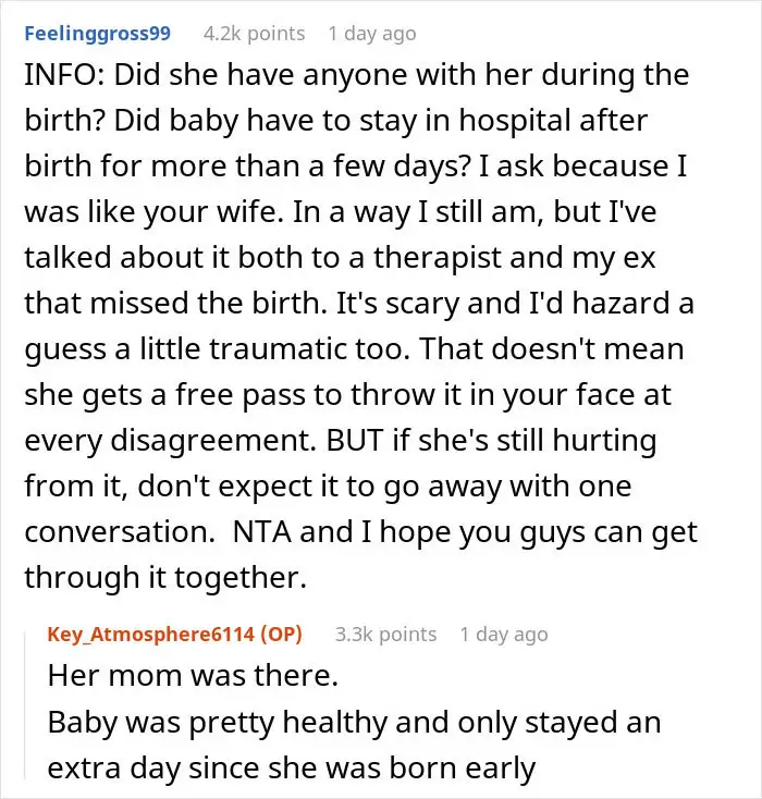 Husband Missed Childbirth, Wife Can't Move On