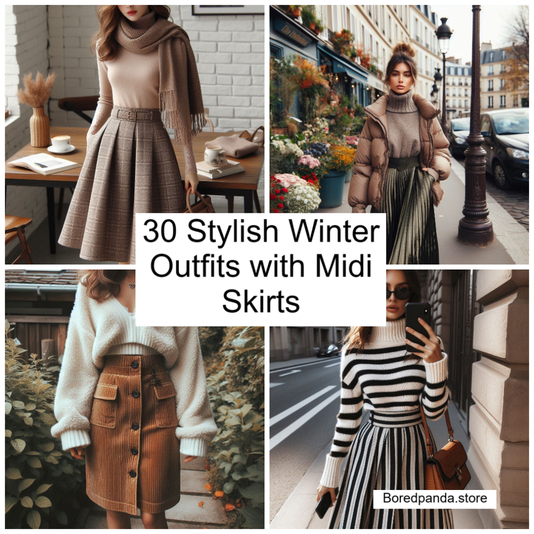 winter outfits with midi skirts